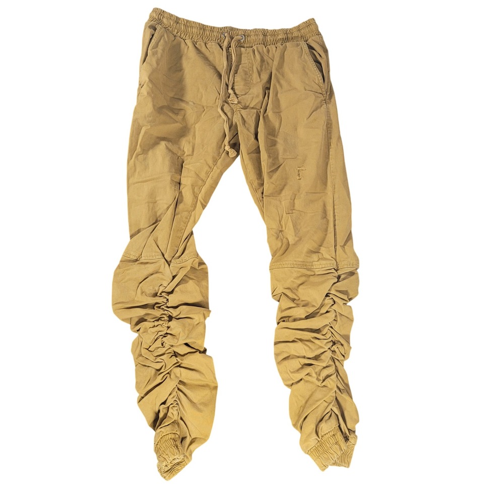 Normcore New York Tan Ruched Jogger Pants Menswear Casual Lounge Drawstring